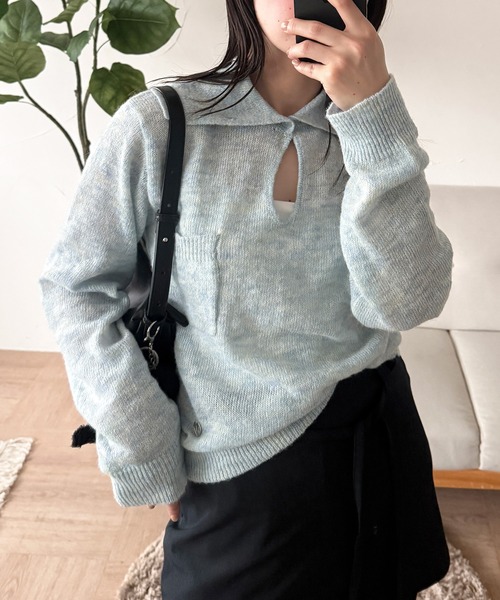 MUHET（ミュエータ）の「collared button spring knit top / 襟ボタンニット（ニット/セーター・レディース・カーキ/ライトブルー/グレー・FREE）」の13枚目の写真
