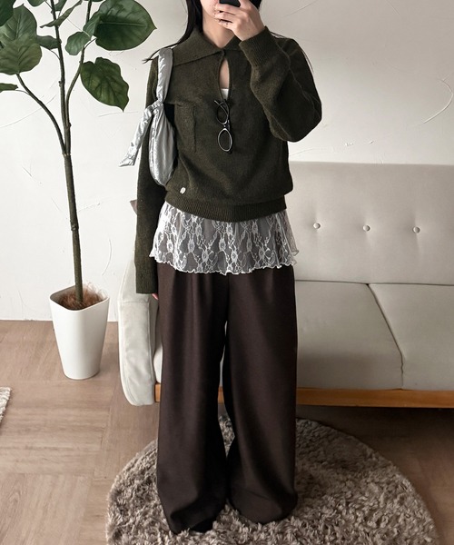 MUHET(ミュエータ)の「collared button spring knit top / 襟ボタンニット(ニット/セーター・レディース・カーキ/ライトブルー/グレー・FREE)」の22枚目の写真