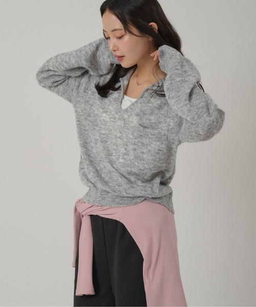 MUHET（ミュエータ）の「collared button spring knit top / 襟ボタンニット（ニット/セーター・レディース・カーキ/ライトブルー/グレー・FREE）」の7枚目の写真