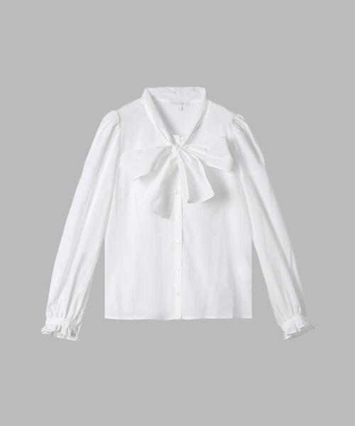 To b. by agnes b.(トゥービーバイアニエスベー)の「コットン ローン リボンタイ ブラウス(シャツ/ブラウス・レディース・ホワイト・40/36/38)」の2枚目の写真