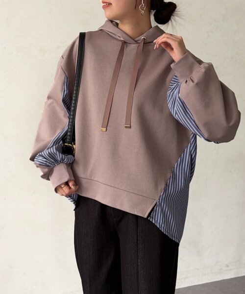 Chez toi(シェトワ)の「ダンボールBACKストライプ切替パーカー(Tシャツ/カットソー・レディース・モカ/アイボリー/チャコールグレー・FREE)」の3枚目の写真