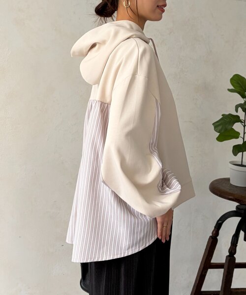 Chez toi(シェトワ)の「ダンボールBACKストライプ切替パーカー(Tシャツ/カットソー・レディース・モカ/アイボリー/チャコールグレー・FREE)」の5枚目の写真