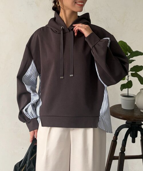 Chez toi(シェトワ)の「ダンボールBACKストライプ切替パーカー(Tシャツ/カットソー・レディース・モカ/アイボリー/チャコールグレー・FREE)」の10枚目の写真