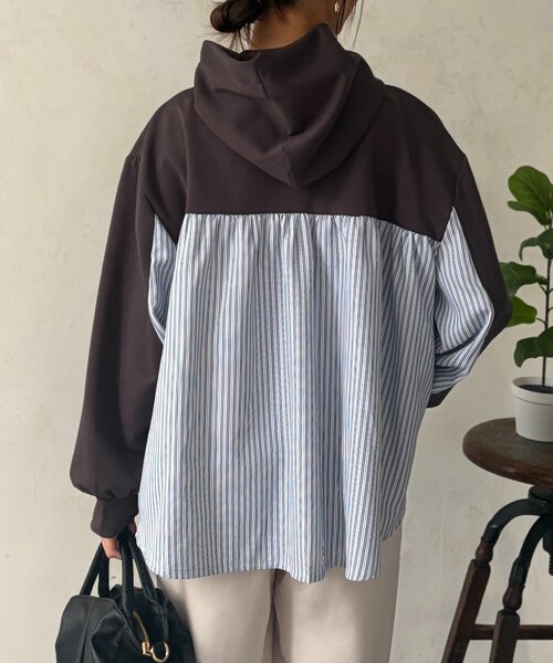 Chez toi(シェトワ)の「ダンボールBACKストライプ切替パーカー(Tシャツ/カットソー・レディース・モカ/アイボリー/チャコールグレー・FREE)」の12枚目の写真