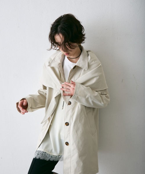 Trish(トリッシュ)の「コンパクトツイルスカーフ付きステンカラーコート(ステンカラーコート・レディース・ベージュ/アイボリー・MEDIUM)」の10枚目の写真