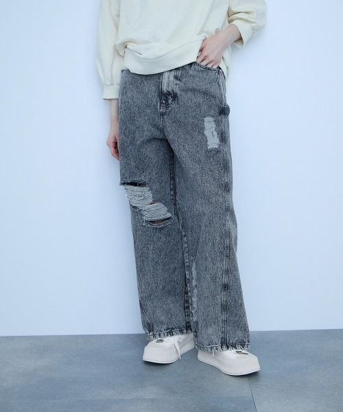 VICKY（ビッキー）の「デニムカットオフダメージパンツ≪洗濯機で洗える≫（デニムパンツ・レディース・ブラック/ネイビー/ブルー・M）」の3枚目の写真