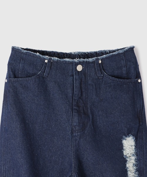 VICKY（ビッキー）の「デニムカットオフダメージパンツ≪洗濯機で洗える≫（デニムパンツ・レディース・ブラック/ネイビー/ブルー・M）」の5枚目の写真