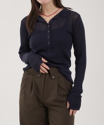 Sheer Ribbed Knit Polo／シアーリブニットポロ