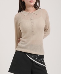 Sheer Ribbed Knit Polo/シアーリブニットポロ