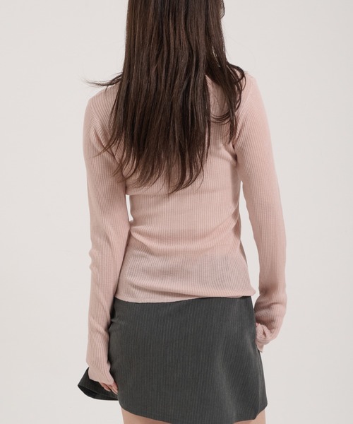 Perushu(ペルーシュ)の「Sheer Ribbed Knit Polo/シアーリブニットポロ(ニット/セーター・レディース・ネイビー/アイボリー/ピンク・FREE)」の8枚目の写真