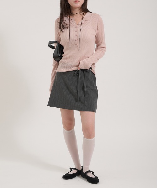 Perushu(ペルーシュ)の「Sheer Ribbed Knit Polo/シアーリブニットポロ(ニット/セーター・レディース・ネイビー/アイボリー/ピンク・FREE)」の10枚目の写真