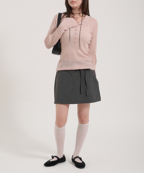Perushu(ペルーシュ)の「Sheer Ribbed Knit Polo/シアーリブニットポロ(ニット/セーター・レディース・ネイビー/アイボリー/ピンク・FREE)」の9枚目の写真