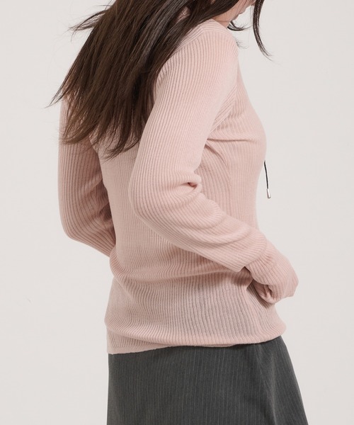 Perushu(ペルーシュ)の「Sheer Ribbed Knit Polo/シアーリブニットポロ(ニット/セーター・レディース・ネイビー/アイボリー/ピンク・FREE)」の7枚目の写真