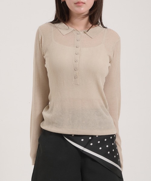 Perushu(ペルーシュ)の「Sheer Ribbed Knit Polo/シアーリブニットポロ(ニット/セーター・レディース・ネイビー/アイボリー/ピンク・FREE)」の17枚目の写真