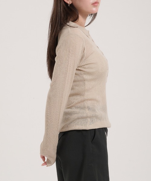 Perushu(ペルーシュ)の「Sheer Ribbed Knit Polo/シアーリブニットポロ(ニット/セーター・レディース・ネイビー/アイボリー/ピンク・FREE)」の18枚目の写真