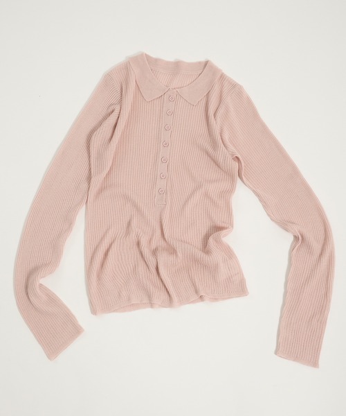 Perushu(ペルーシュ)の「Sheer Ribbed Knit Polo/シアーリブニットポロ(ニット/セーター・レディース・ネイビー/アイボリー/ピンク・FREE)」の13枚目の写真