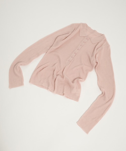 Perushu(ペルーシュ)の「Sheer Ribbed Knit Polo/シアーリブニットポロ(ニット/セーター・レディース・ネイビー/アイボリー/ピンク・FREE)」の14枚目の写真