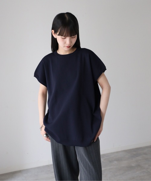 スウェットライクニットビッグTシャツ/ロング丈