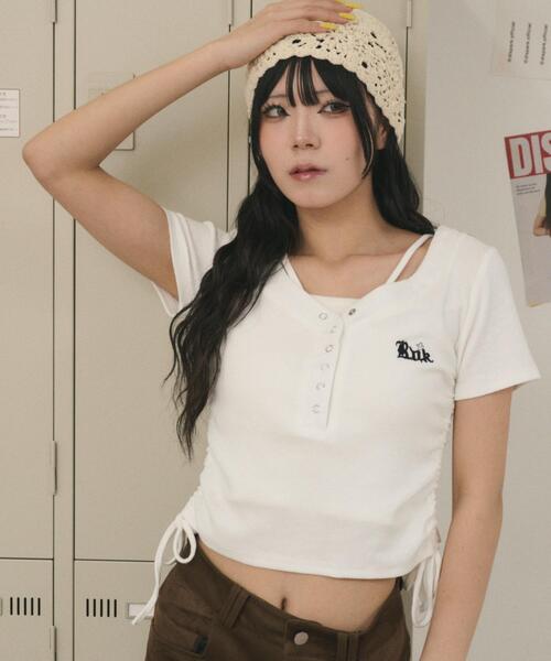 dispark（ディスパーク）の「DISPARK/【26年春夏新作】ヘンリーネックロゴ刺繍T（Tシャツ/カットソー・レディース・ホワイト/ブラック・FREE）」の7枚目の写真