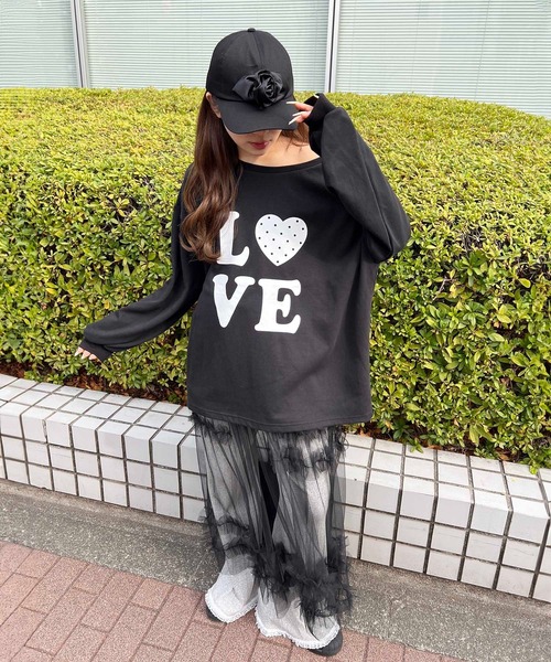 WC(ダブル シー)の「LOVEドットオフショルビッグトップス(Tシャツ/カットソー・レディース・ブラック/ホワイト・FREE)」の7枚目の写真