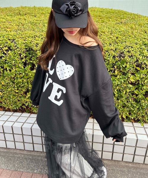 WC(ダブル シー)の「LOVEドットオフショルビッグトップス(Tシャツ/カットソー・レディース・ブラック/ホワイト・FREE)」の8枚目の写真