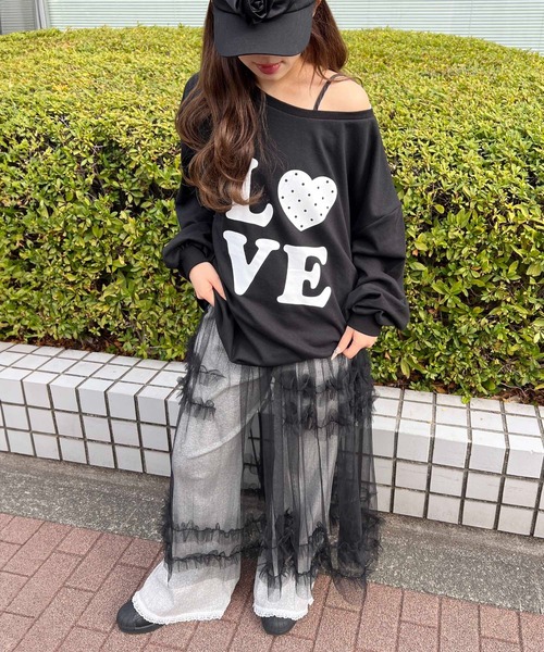 WC(ダブル シー)の「LOVEドットオフショルビッグトップス(Tシャツ/カットソー・レディース・ブラック/ホワイト・FREE)」の10枚目の写真
