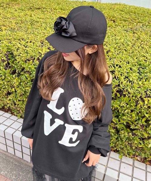 WC(ダブル シー)の「LOVEドットオフショルビッグトップス(Tシャツ/カットソー・レディース・ブラック/ホワイト・FREE)」の12枚目の写真