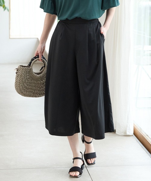 パンツスーツ 黒 M レース切替 トップス ガウチョパンツ 81316 七分袖 Lace Ladies（レースレディース） パンツドレス レース切替プリーツ