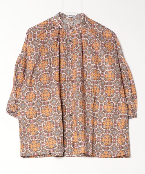 sandy（サンディー）の「スタンドカラーギャザーブラウス（シャツ/ブラウス・レディース・ブルーグレー/レンガ/ブルー/オレンジ・FREE）」の4枚目の写真