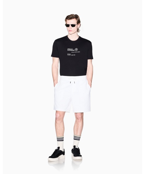 ARMANI EXCHANGE(アルマーニエクスチェンジ)の「【A|X アルマーニ エクスチェンジ】ダイアゴナル オールオーバージャカードロゴ スウェットショーツ(スウェットパンツ・メンズ・ブラック/オフホワイト・X-SMALL/X-LARGE/SMALL/MEDIUM/LARGE)」の4枚目の写真