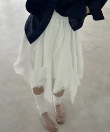 【Mellfy】アシンメトリー 裾レース フレア スカート