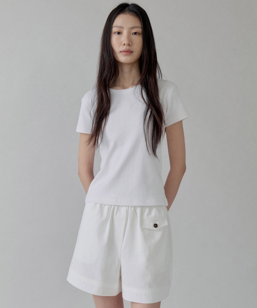 STEP AROUND（ステップアラウンド）の「Soft Cotton Pocket Banding Shorts_WHITE（その他パンツ・レディース・その他・SMALL/MEDIUM）」の2枚目の写真