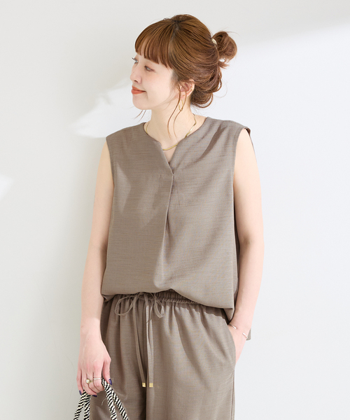 B.C STOCK(ベーセーストック)の「《S/Mサイズ展開》《2点セット》ウォッシャブル / リネンライクセットアップ(その他パンツ・レディース・ウッド/ベージュ/ブラック・SMALL/MEDIUM)」の6枚目の写真