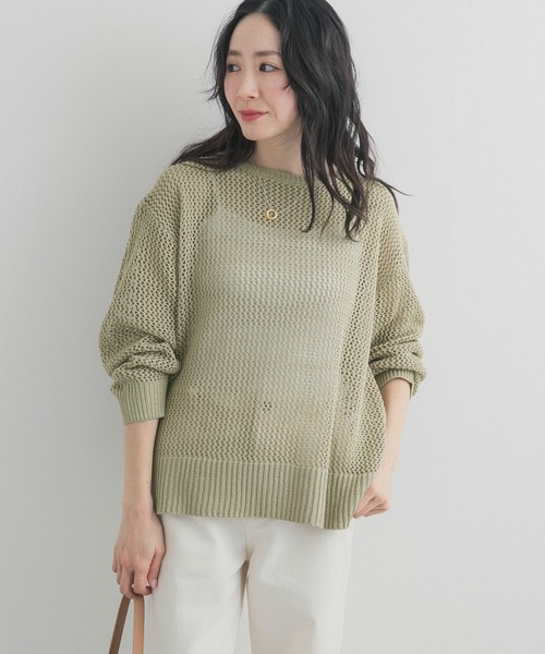 URBAN RESEARCH DOORS（アーバンリサーチドアーズ）の「メッシュニットプルオーバー｜春服/春ニット/大人カジュアル（ニット/セーター・レディース・ライトカーキ/グレー系その他・FREE）」の13枚目の写真