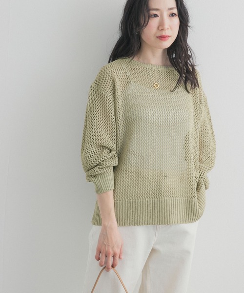 URBAN RESEARCH DOORS（アーバンリサーチドアーズ）の「メッシュニットプルオーバー｜春服/春ニット/大人カジュアル（ニット/セーター・レディース・ライトカーキ/グレー系その他・FREE）」の9枚目の写真