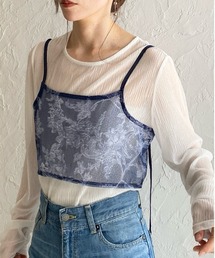 Miaou 青色 花柄 シースルータンクトップ 横田ボタン店 / フリルVネックタンクトップ・キット（リネンラミー