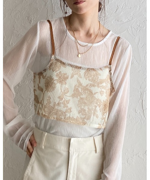 She's Closet（シーズクローゼット）の「花柄プリント シアー ビスチェ メッシュ キャミソール（キャミソール・レディース・ブラック/ネイビー/ベージュ・FREE）」の4枚目の写真