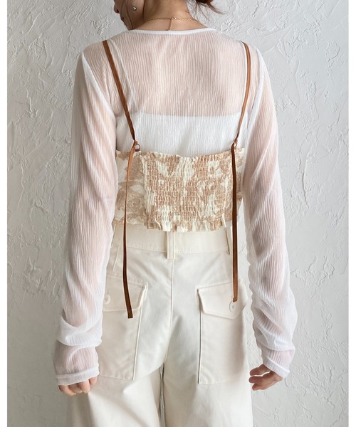 She's Closet（シーズクローゼット）の「花柄プリント シアー ビスチェ メッシュ キャミソール（キャミソール・レディース・ブラック/ネイビー/ベージュ・FREE）」の5枚目の写真