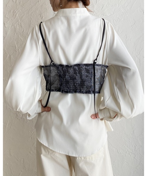 She's Closet（シーズクローゼット）の「花柄プリント シアー ビスチェ メッシュ キャミソール（キャミソール・レディース・ブラック/ネイビー/ベージュ・FREE）」の6枚目の写真