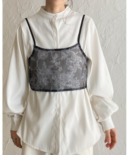 She's Closet（シーズクローゼット）の「花柄プリント シアー ビスチェ メッシュ キャミソール（キャミソール・レディース・ブラック/ネイビー/ベージュ・FREE）」の7枚目の写真