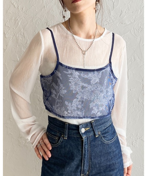She's Closet（シーズクローゼット）の「花柄プリント シアー ビスチェ メッシュ キャミソール（キャミソール・レディース・ブラック/ネイビー/ベージュ・FREE）」の8枚目の写真