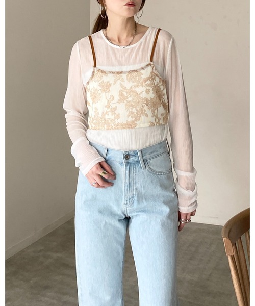 She's Closet（シーズクローゼット）の「花柄プリント シアー ビスチェ メッシュ キャミソール（キャミソール・レディース・ブラック/ネイビー/ベージュ・FREE）」の9枚目の写真