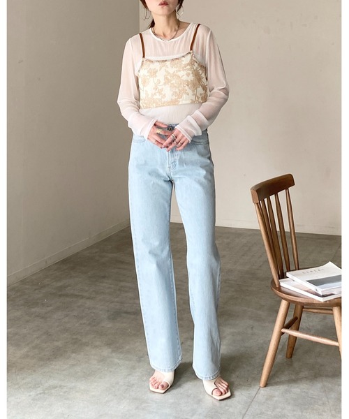 She's Closet（シーズクローゼット）の「花柄プリント シアー ビスチェ メッシュ キャミソール（キャミソール・レディース・ブラック/ネイビー/ベージュ・FREE）」の11枚目の写真