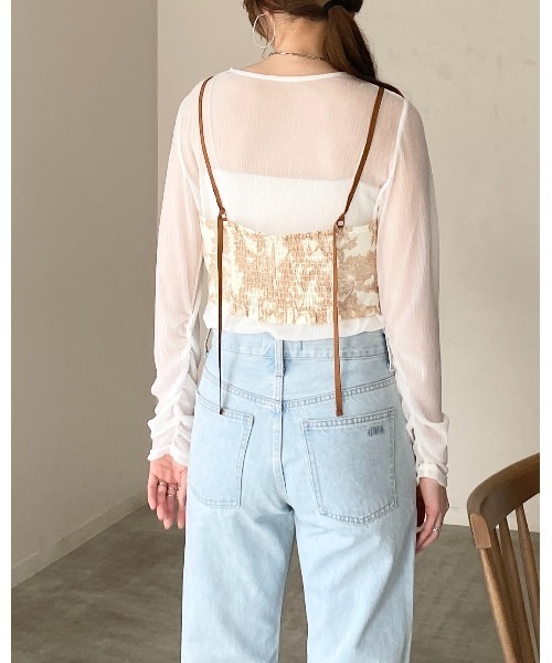 She's Closet（シーズクローゼット）の「花柄プリント シアー ビスチェ メッシュ キャミソール（キャミソール・レディース・ブラック/ネイビー/ベージュ・FREE）」の12枚目の写真