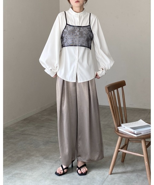 She's Closet（シーズクローゼット）の「花柄プリント シアー ビスチェ メッシュ キャミソール（キャミソール・レディース・ブラック/ネイビー/ベージュ・FREE）」の13枚目の写真