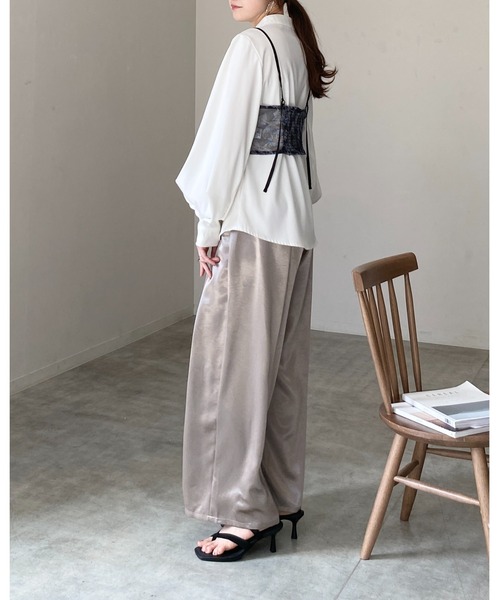 She's Closet（シーズクローゼット）の「花柄プリント シアー ビスチェ メッシュ キャミソール（キャミソール・レディース・ブラック/ネイビー/ベージュ・FREE）」の14枚目の写真