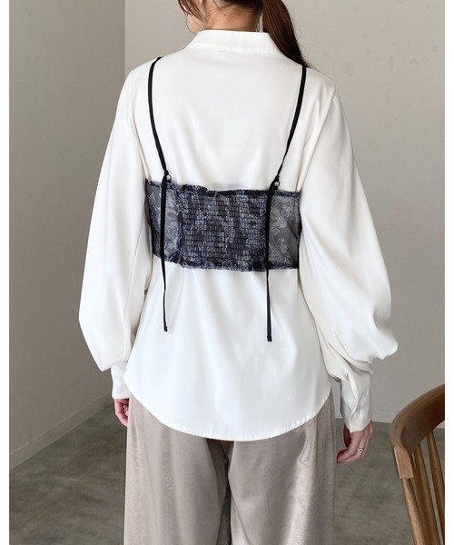 She's Closet（シーズクローゼット）の「花柄プリント シアー ビスチェ メッシュ キャミソール（キャミソール・レディース・ブラック/ネイビー/ベージュ・FREE）」の15枚目の写真