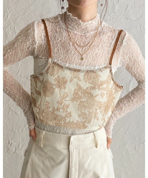 She's Closet（シーズクローゼット）の「花柄プリント シアー ビスチェ メッシュ キャミソール（キャミソール・レディース・ブラック/ネイビー/ベージュ・FREE）」の19枚目の写真