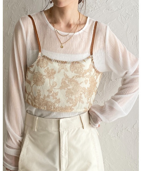She's Closet（シーズクローゼット）の「花柄プリント シアー ビスチェ メッシュ キャミソール（キャミソール・レディース・ブラック/ネイビー/ベージュ・FREE）」の20枚目の写真