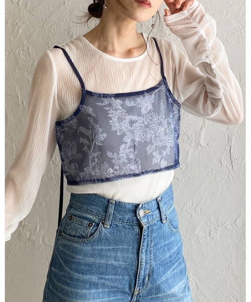 She's Closet（シーズクローゼット）の「花柄プリント シアー ビスチェ メッシュ キャミソール（キャミソール・レディース・ブラック/ネイビー/ベージュ・FREE）」の22枚目の写真